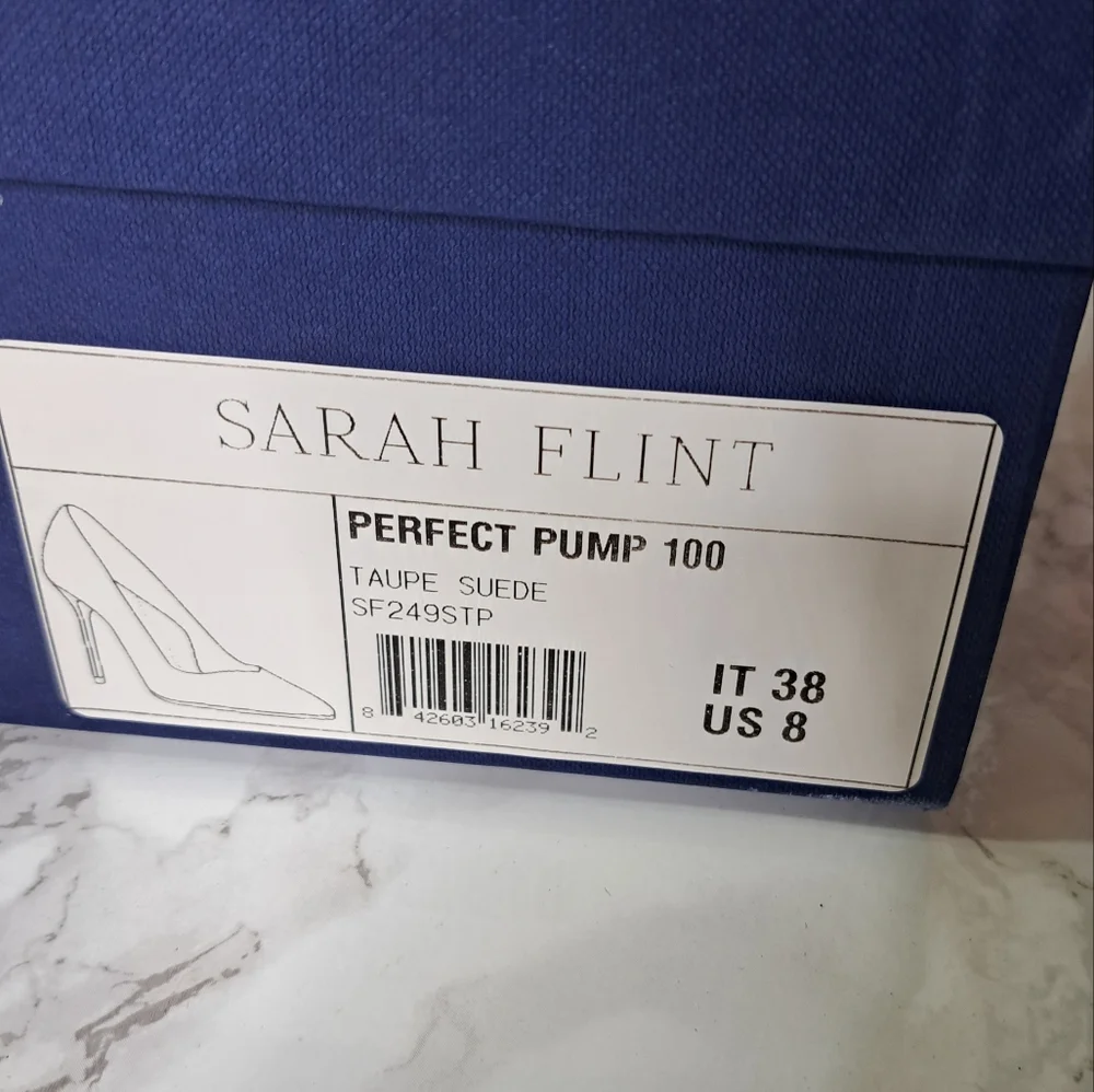 Sarah Flint Taupe Suede Perfect Pump 100 Stiletto Heels Size IT 38- US 8